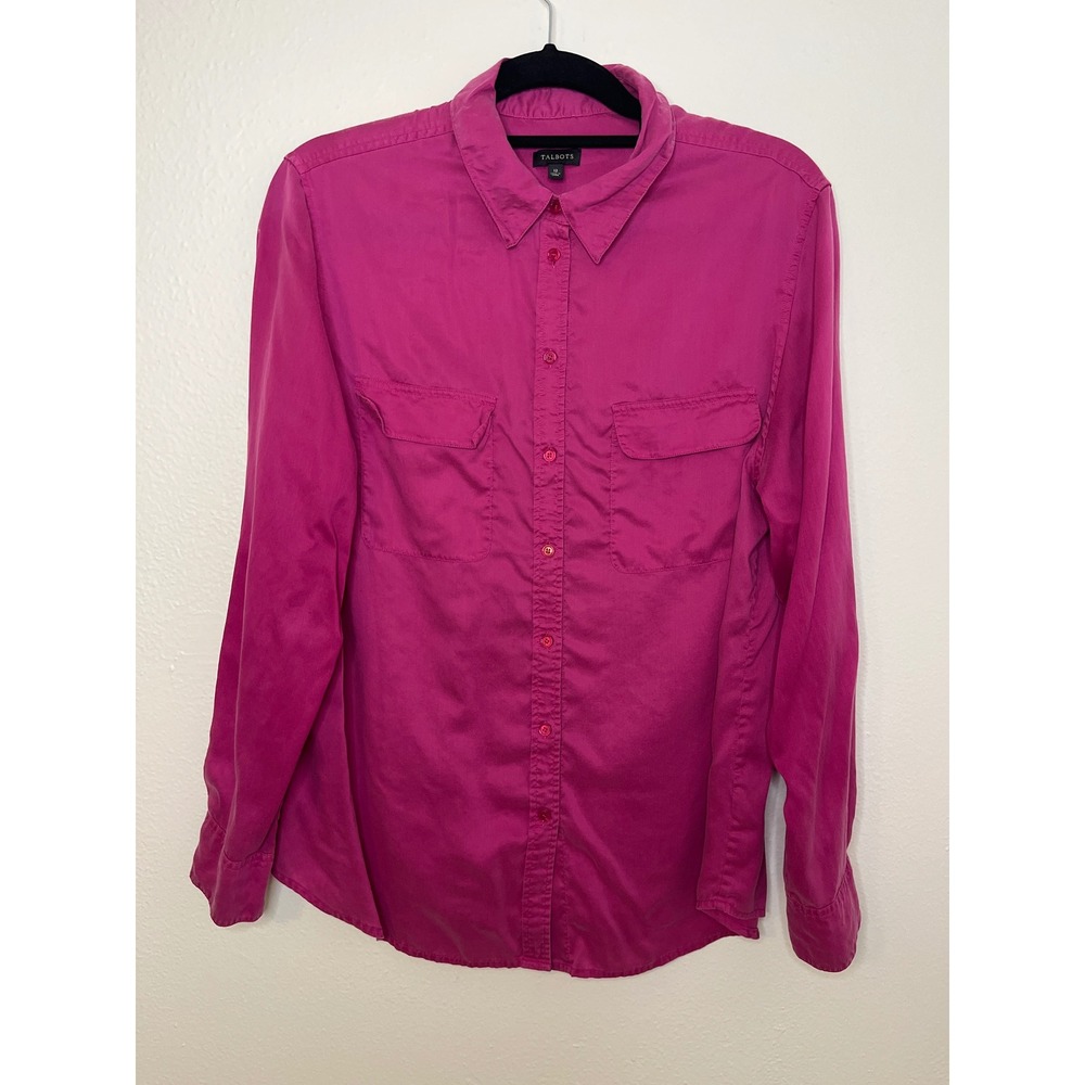 Talbots Women's Long Sleeve Button Down Shirt Top with Pockets Fuchsia Size 12